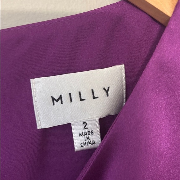 Milly Elma Long Sleeve Satin Purple Dress Mini Size 2 - Picture 3 of 11